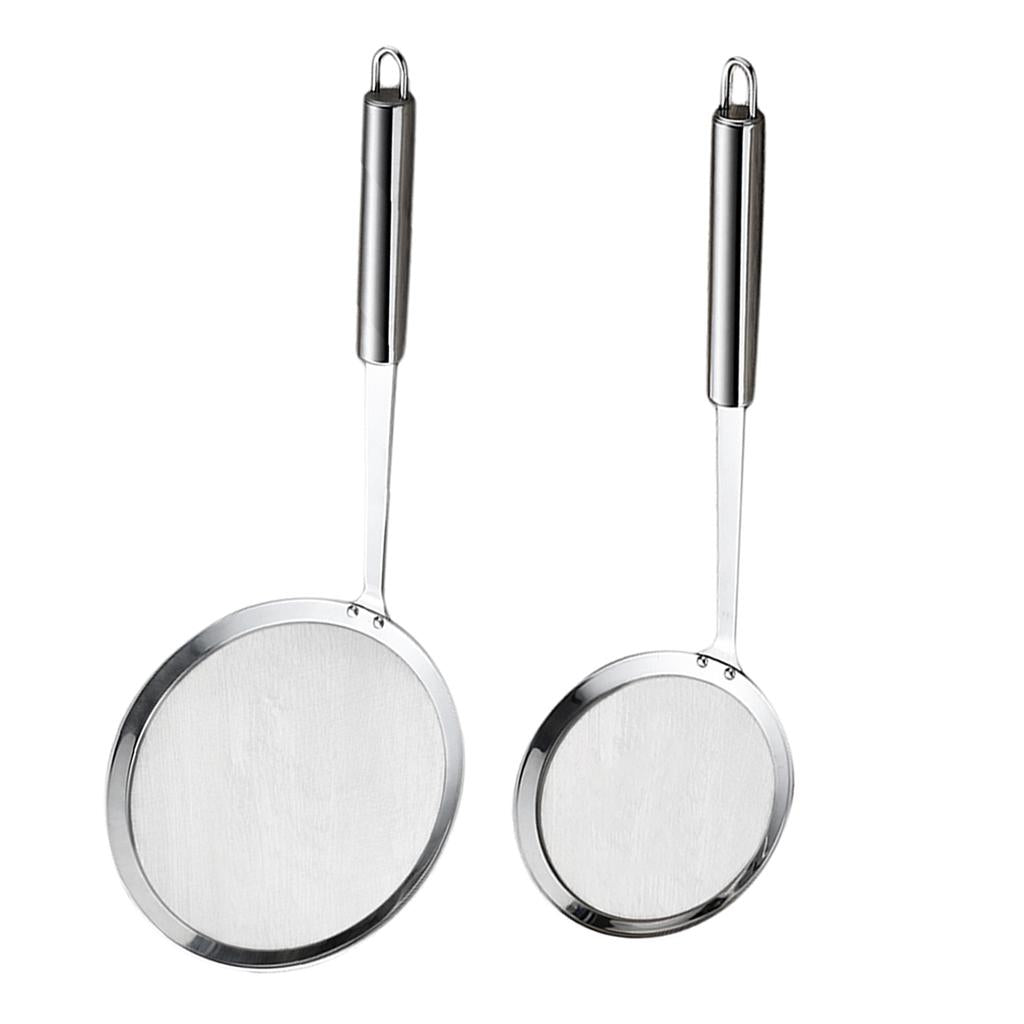 2x Stainless Steel Oil Filter Spoon Hot Pot Skimmer Frying Spoon 16cm+12cm