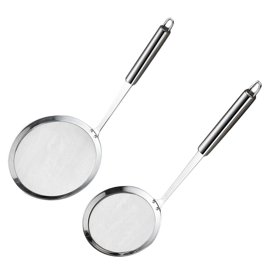 2x Stainless Steel Oil Filter Spoon Hot Pot Skimmer Frying Spoon 16cm+12cm