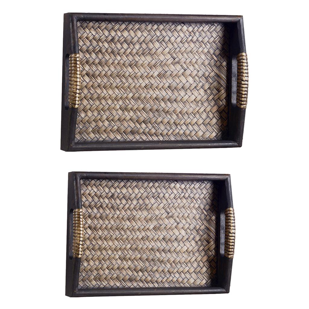 2x Wood Serving Bed Tray Handles Breakfast Tea Pan Carry Serving With Handle