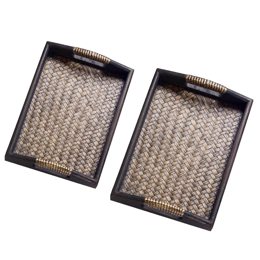 2x Wood Serving Bed Tray Handles Breakfast Tea Pan Carry Serving With Handle