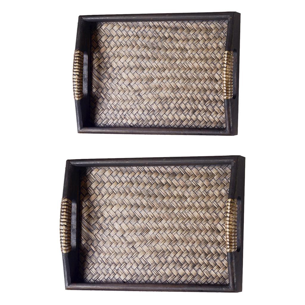 2x Wood Serving Bed Tray Handles Breakfast Tea Pan Carry Serving With Handle