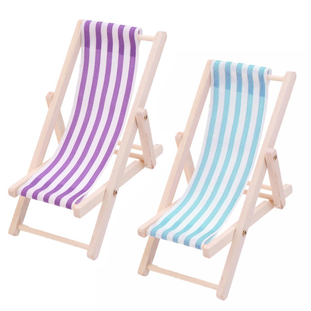 2Pcs Striped Wooden Lounge Chair 1/12 Dollhouse Miniature Furniture Set