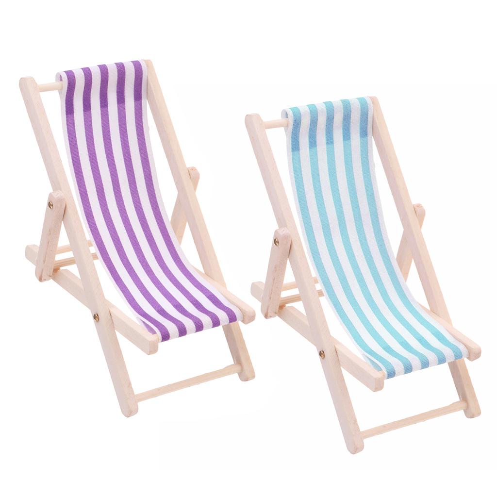2Pcs Striped Wooden Lounge Chair 1/12 Dollhouse Miniature Furniture Set