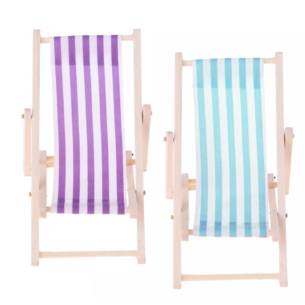 2Pcs Striped Wooden Lounge Chair 1/12 Dollhouse Miniature Furniture Set