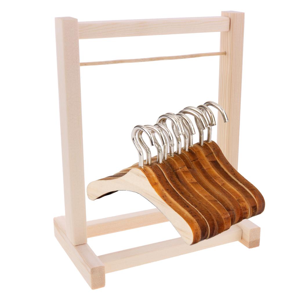BJD Doll Wooden Clothes Hanging Shelf & Clothes Hanger for 12'' Blythe Dolls