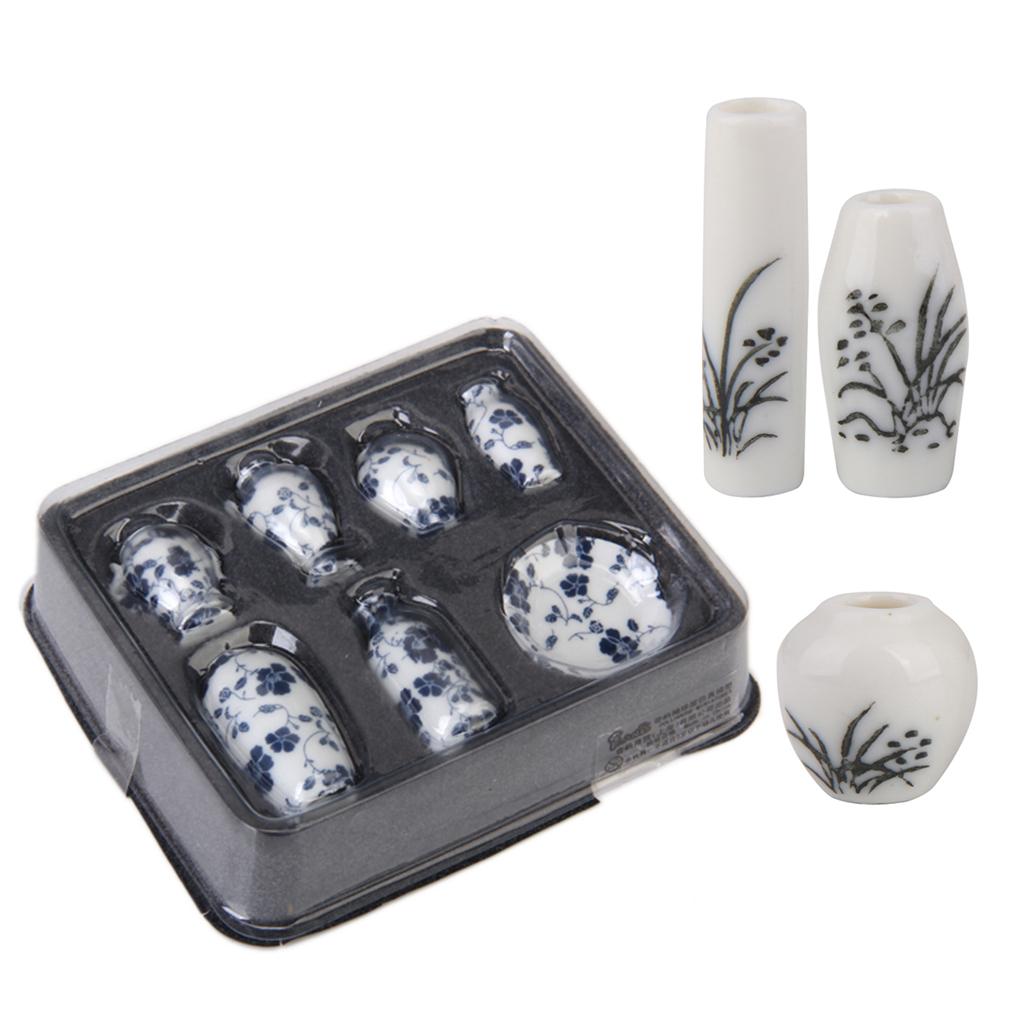 2Set Ceramic China Porcelain Floral Vase 1/12 Dollhouse Miniatures Home Item