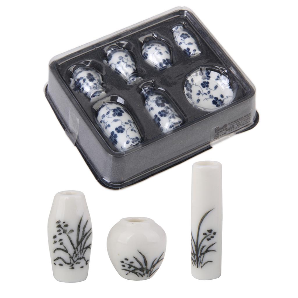 2Set Ceramic China Porcelain Floral Vase 1/12 Dollhouse Miniatures Home Item