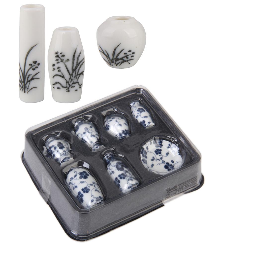 2Set Ceramic China Porcelain Floral Vase 1/12 Dollhouse Miniatures Home Item