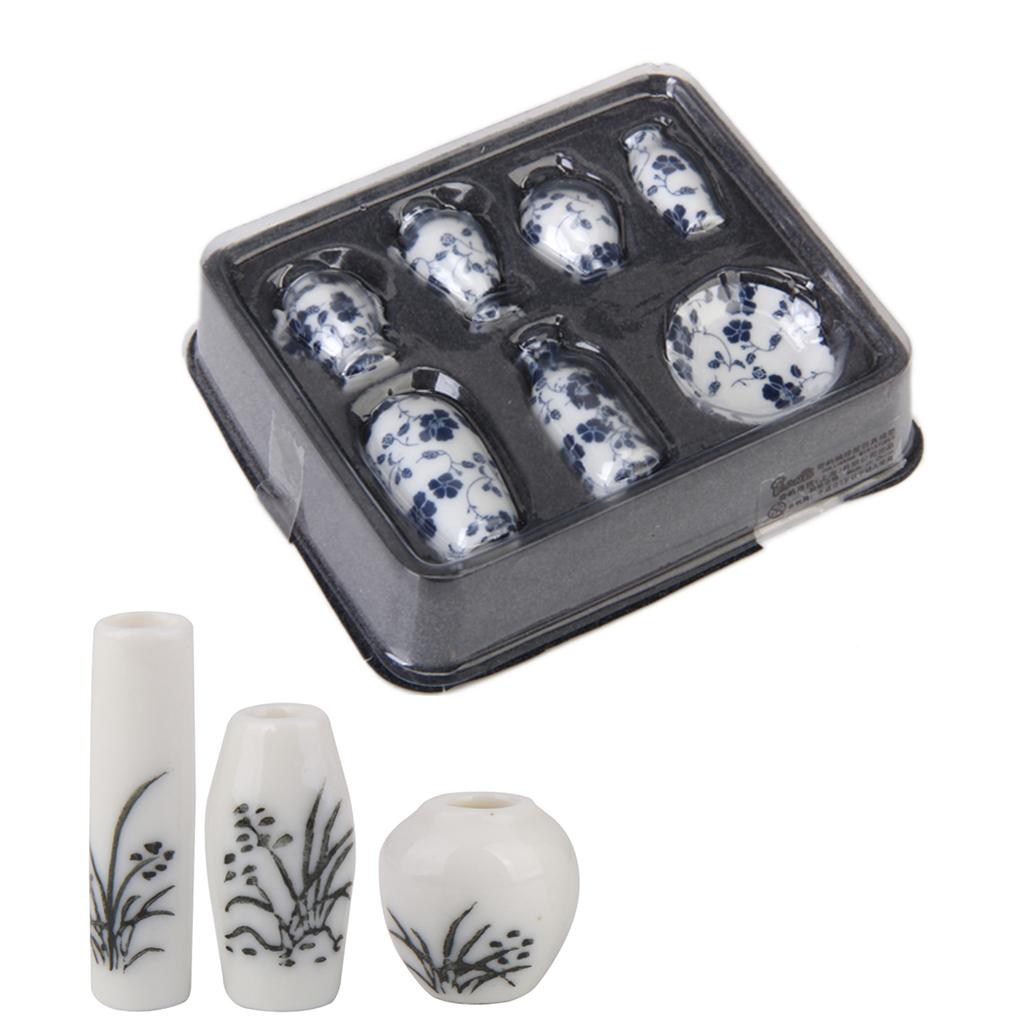 2Set Ceramic China Porcelain Floral Vase 1/12 Dollhouse Miniatures Home Item