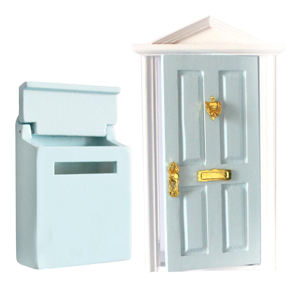 1:12 DollHouse Miniature Blue Wooden Mailbox Steepletop Door with Hardware