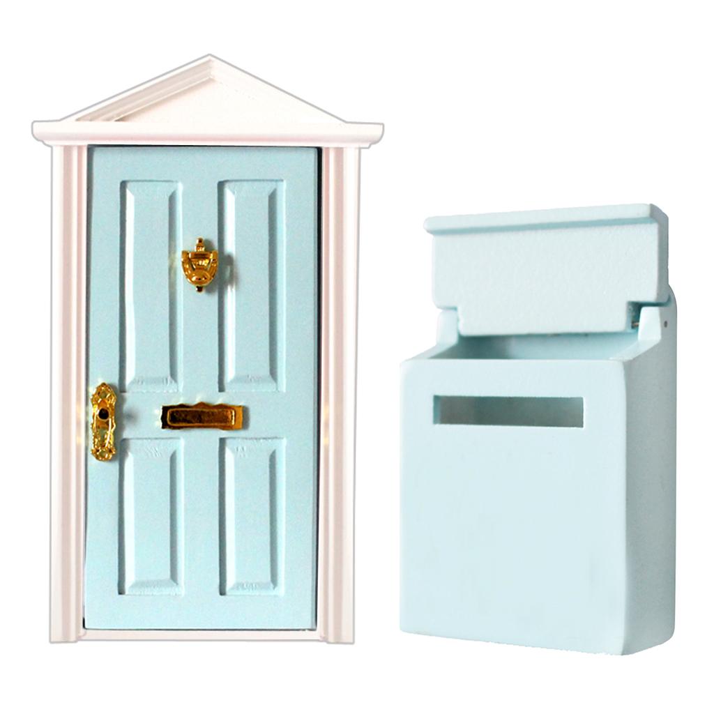 1:12 DollHouse Miniature Blue Wooden Mailbox Steepletop Door with Hardware