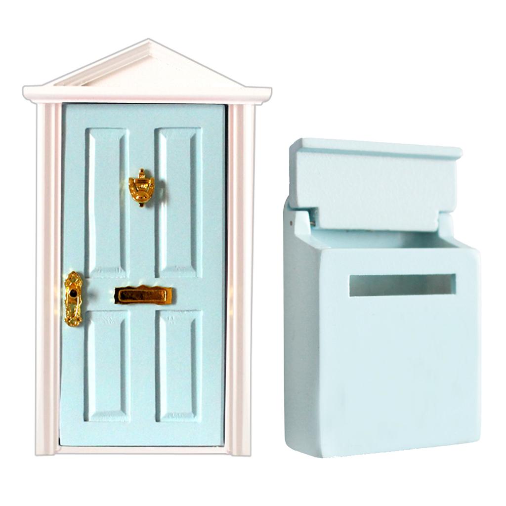 1:12 DollHouse Miniature Blue Wooden Mailbox Steepletop Door with Hardware