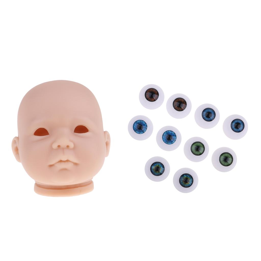 20inch Vinyl Unpainted Reborn Doll Head Mold Kits with Eyes DIY Making Accs