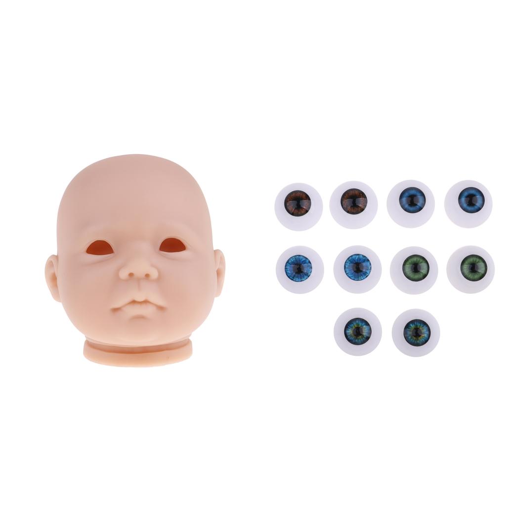 20inch Vinyl Unpainted Reborn Doll Head Mold Kits with Eyes DIY Making Accs
