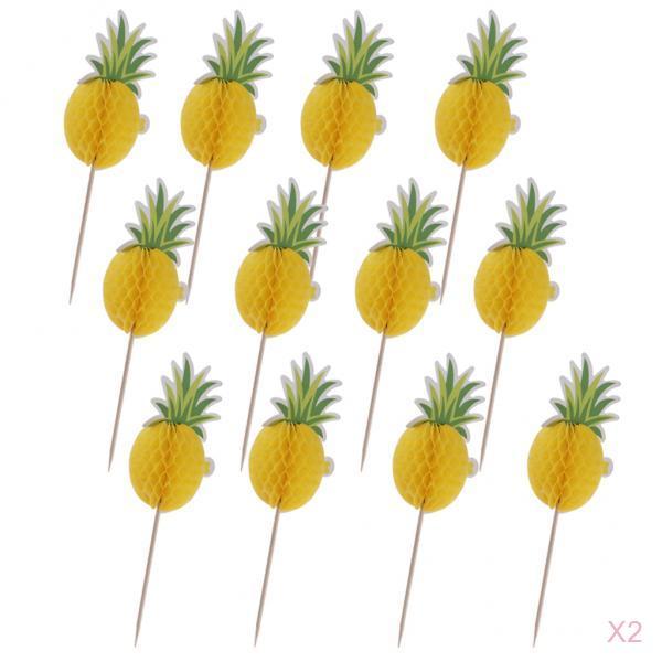 24 Pieces Pineapple Cupcake Party Cake Toppers for Luau Hawaii Birthday