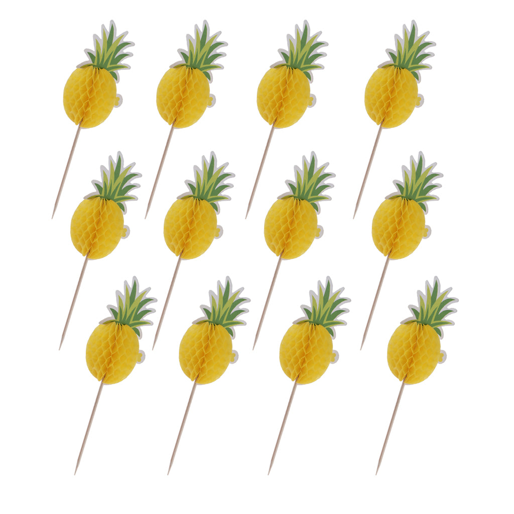 24 Pieces Pineapple Cupcake Party Cake Toppers for Luau Hawaii Birthday