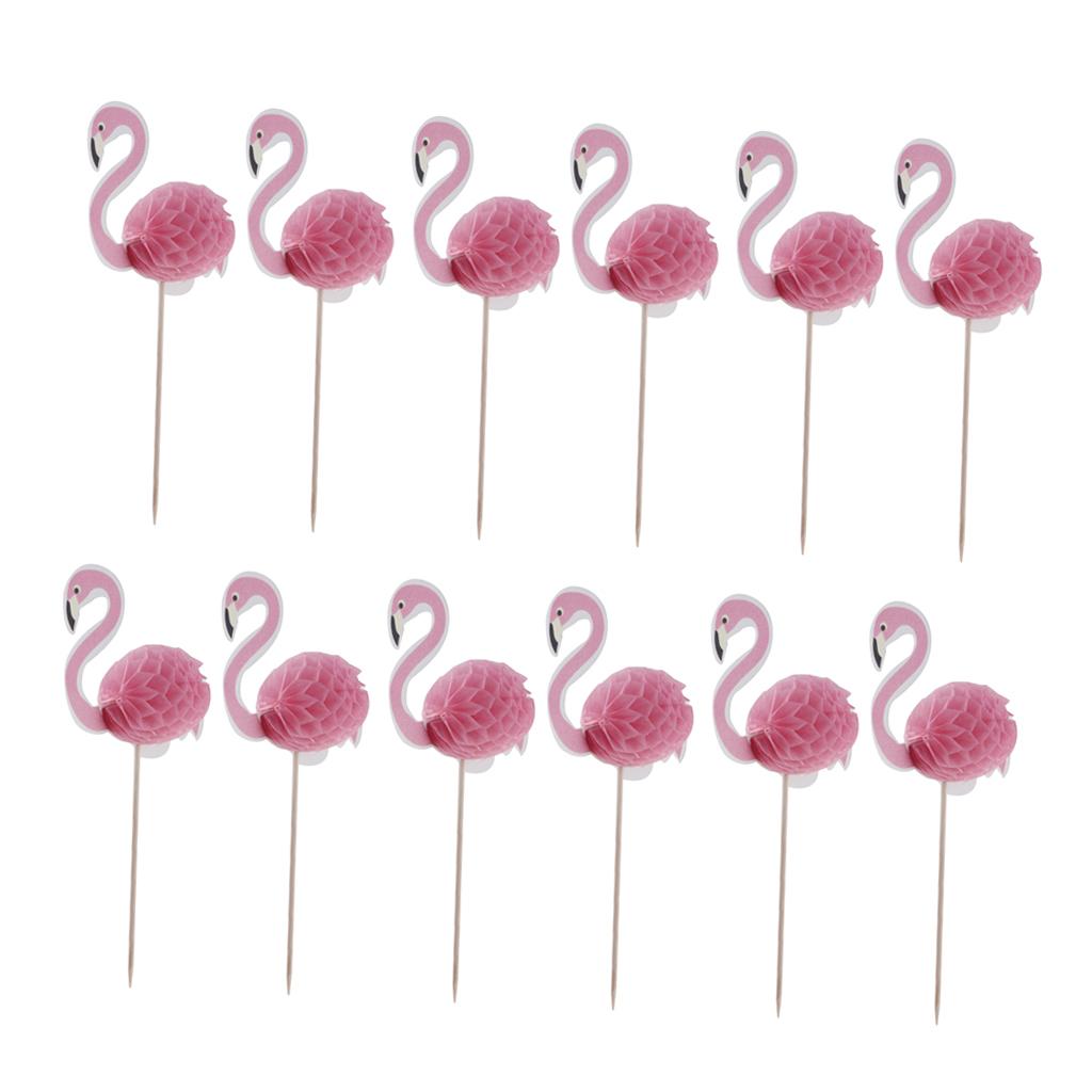24 Pieces Flamigo Cupcake Cake Toppers Cake Decor for Luau Hawaii Birthday