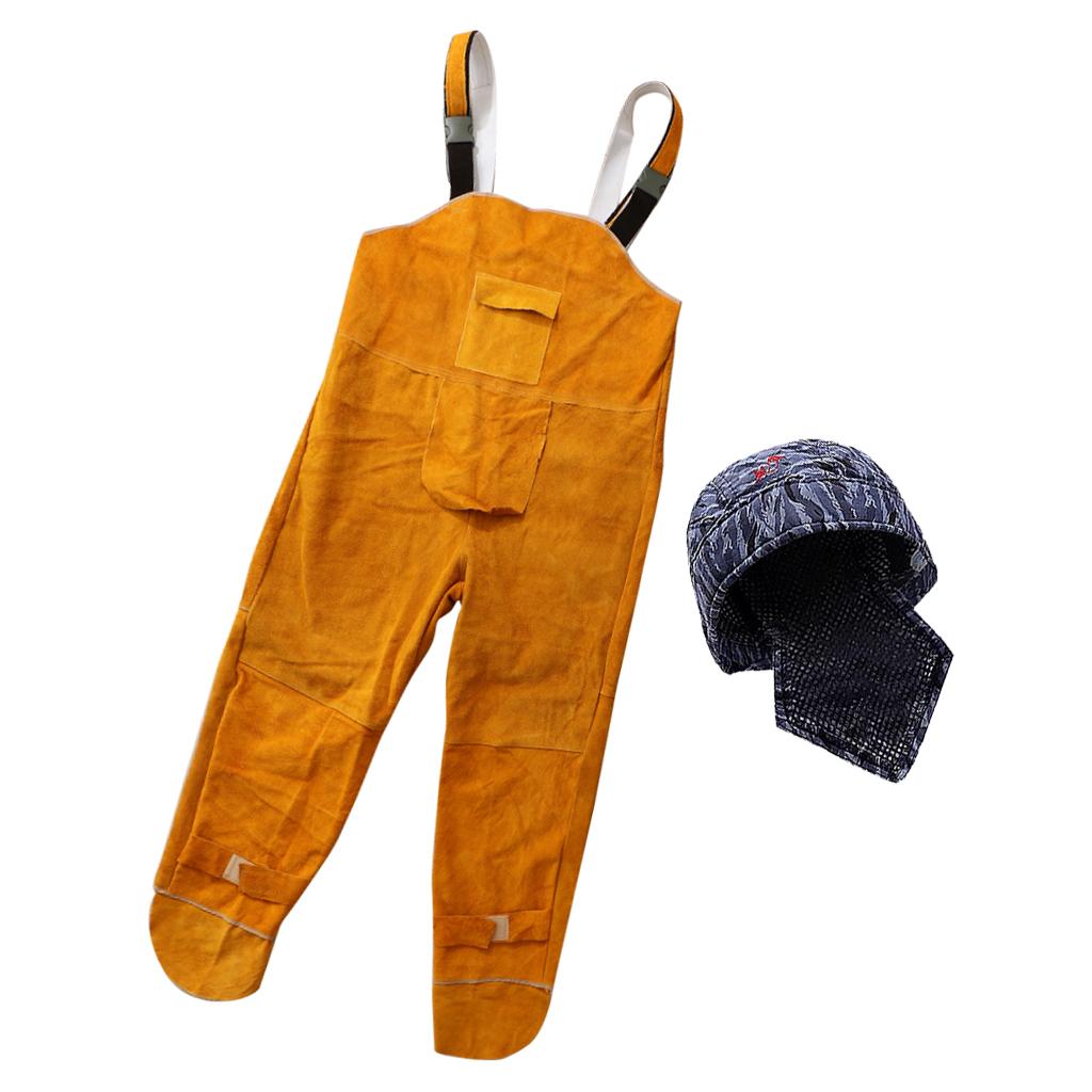 Cowhide Leather Welding Overalls Hat for Men Heat-resistant Flame-resistnat