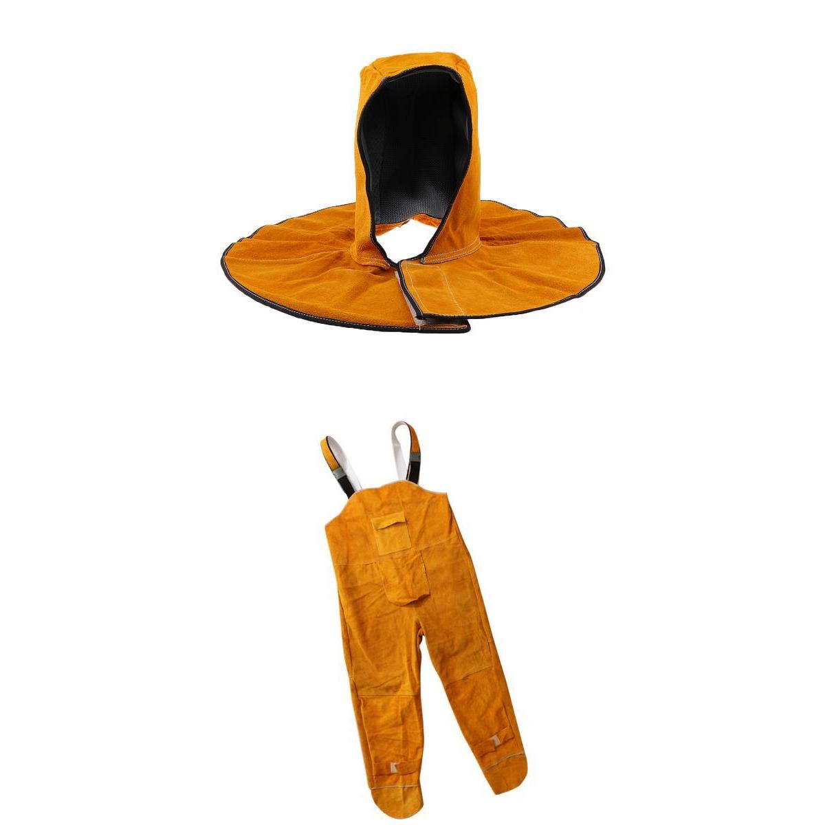 Cowhide Welding Overalls Hood for Men Heat-resistant Flame-resistnat