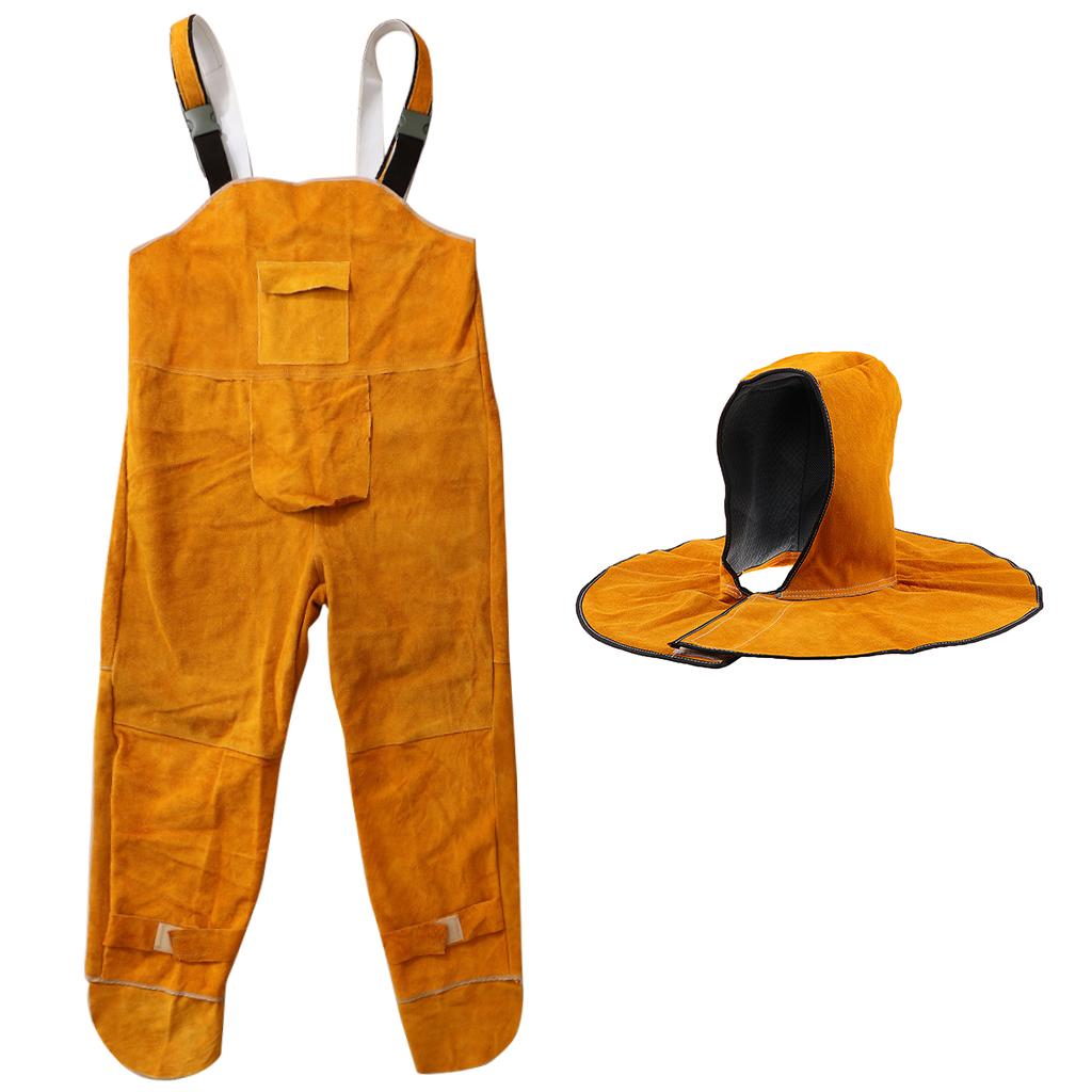 Cowhide Welding Overalls Hood for Men Heat-resistant Flame-resistnat
