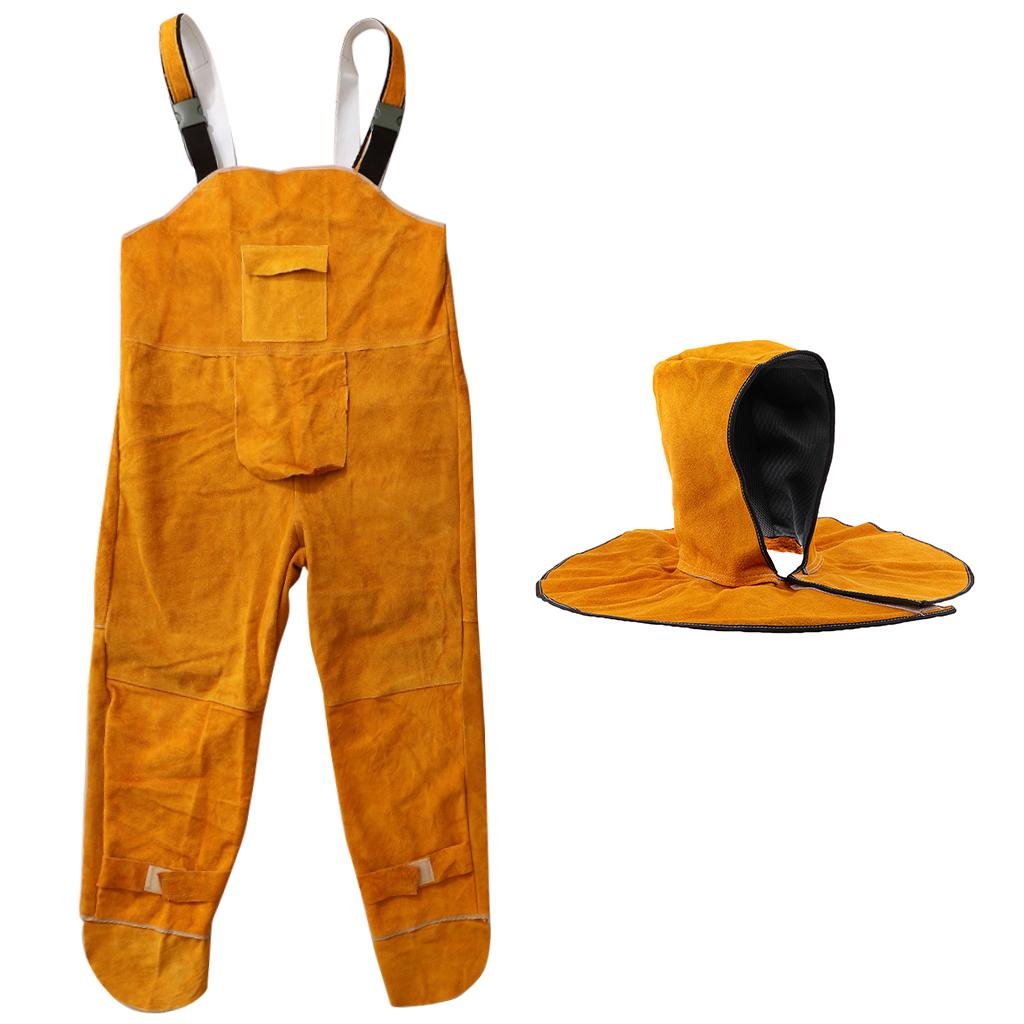 Cowhide Welding Overalls Hood for Men Heat-resistant Flame-resistnat