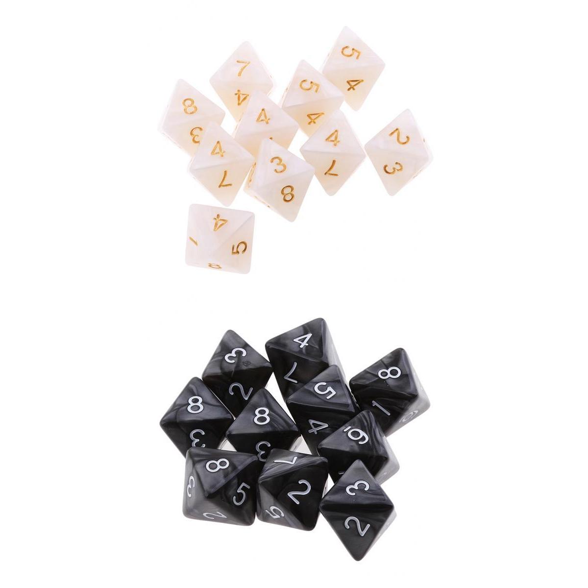 20Pcs 8 Sided Dice D8 Polyhedral Dice for Party Table Games Black & White