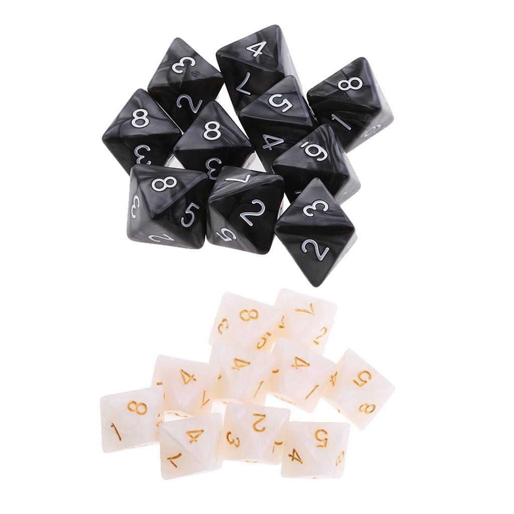 20Pcs 8 Sided Dice D8 Polyhedral Dice for Party Table Games Black & White