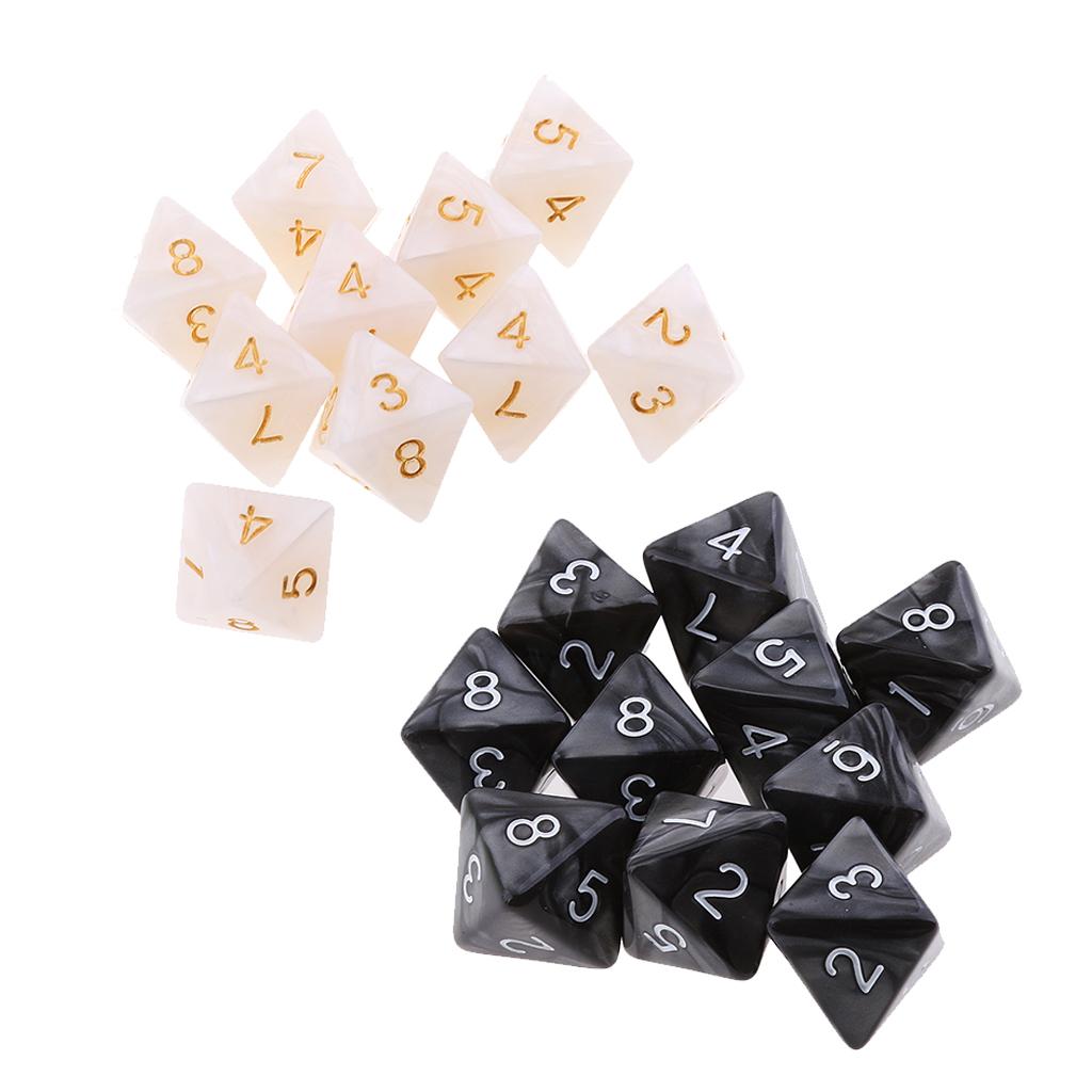 20Pcs 8 Sided Dice D8 Polyhedral Dice for Party Table Games Black & White