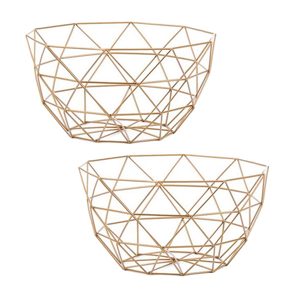 2pcs Geometric Metal Wire Decorative Storage Display Basket Table Fruit Bowl