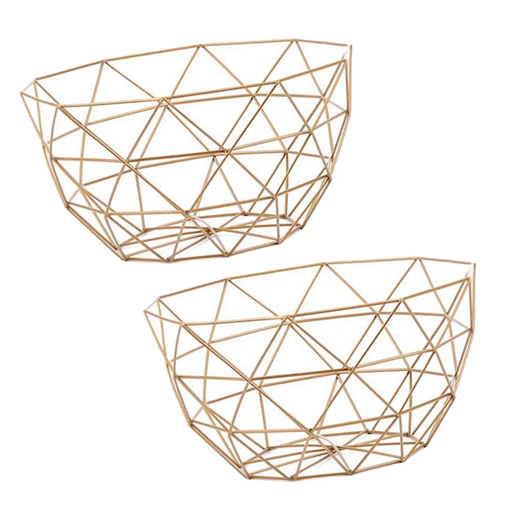 2pcs Geometric Metal Wire Decorative Storage Display Basket Table Fruit Bowl