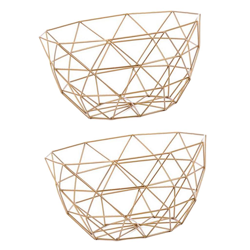 2pcs Geometric Metal Wire Decorative Storage Display Basket Table Fruit Bowl