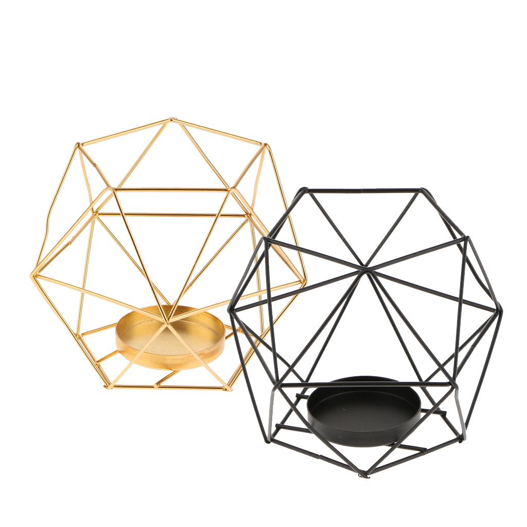 2Pcs 3D Geometric Wedding Candlestick Candle Tea Light Holder Gold + Black