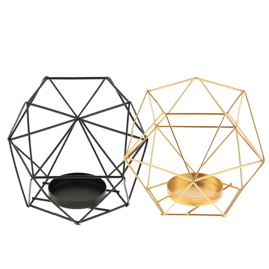 2Pcs 3D Geometric Wedding Candlestick Candle Tea Light Holder Gold + Black