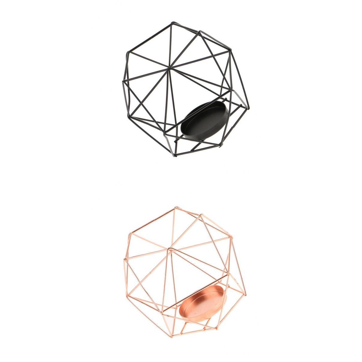 2Pcs 3D Geometric Wedding Candlestick Candle Tealight Holder Rose Gold+Black