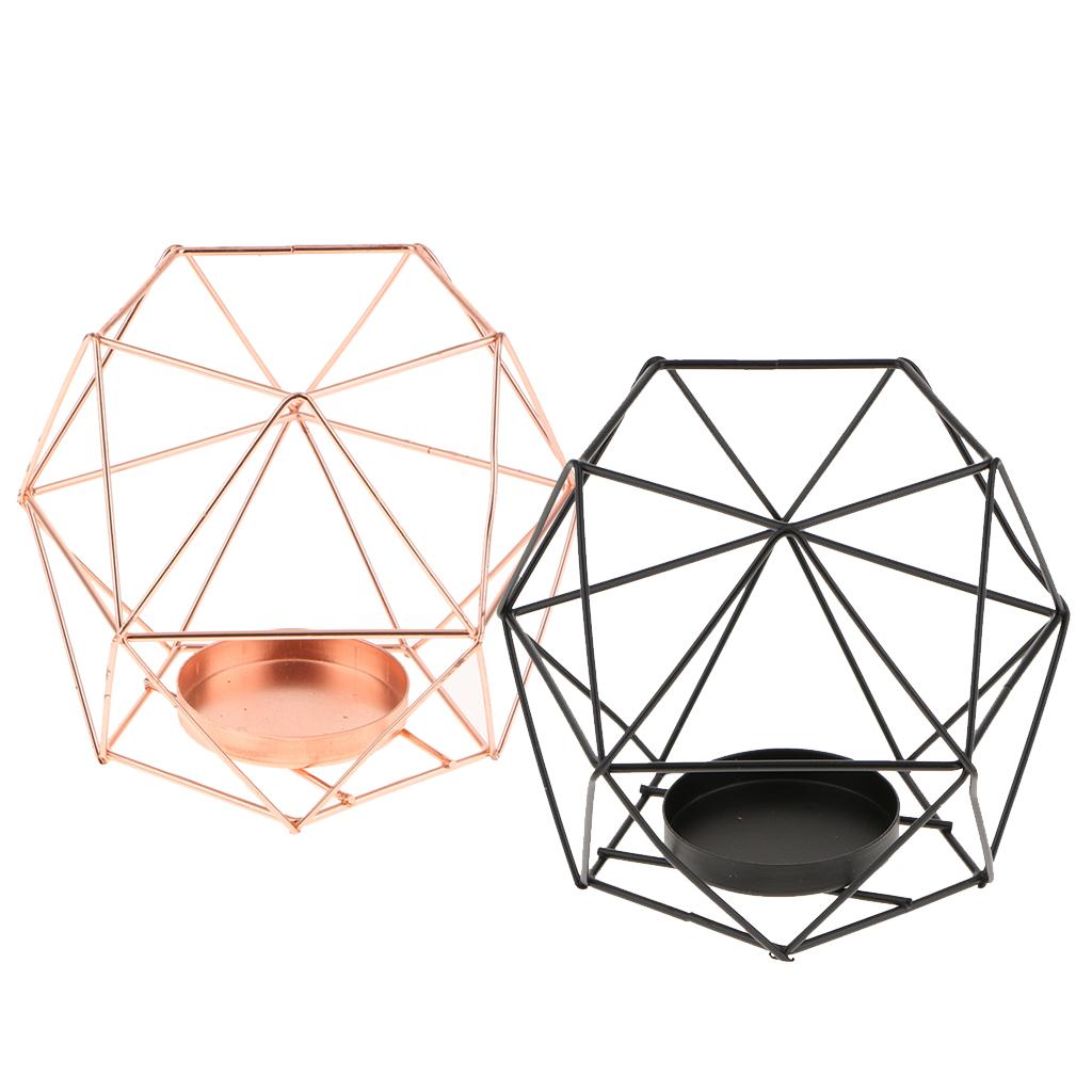 2Pcs 3D Geometric Wedding Candlestick Candle Tealight Holder Rose Gold+Black