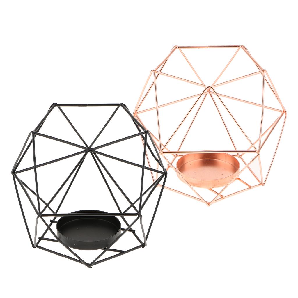 2Pcs 3D Geometric Wedding Candlestick Candle Tealight Holder Rose Gold+Black