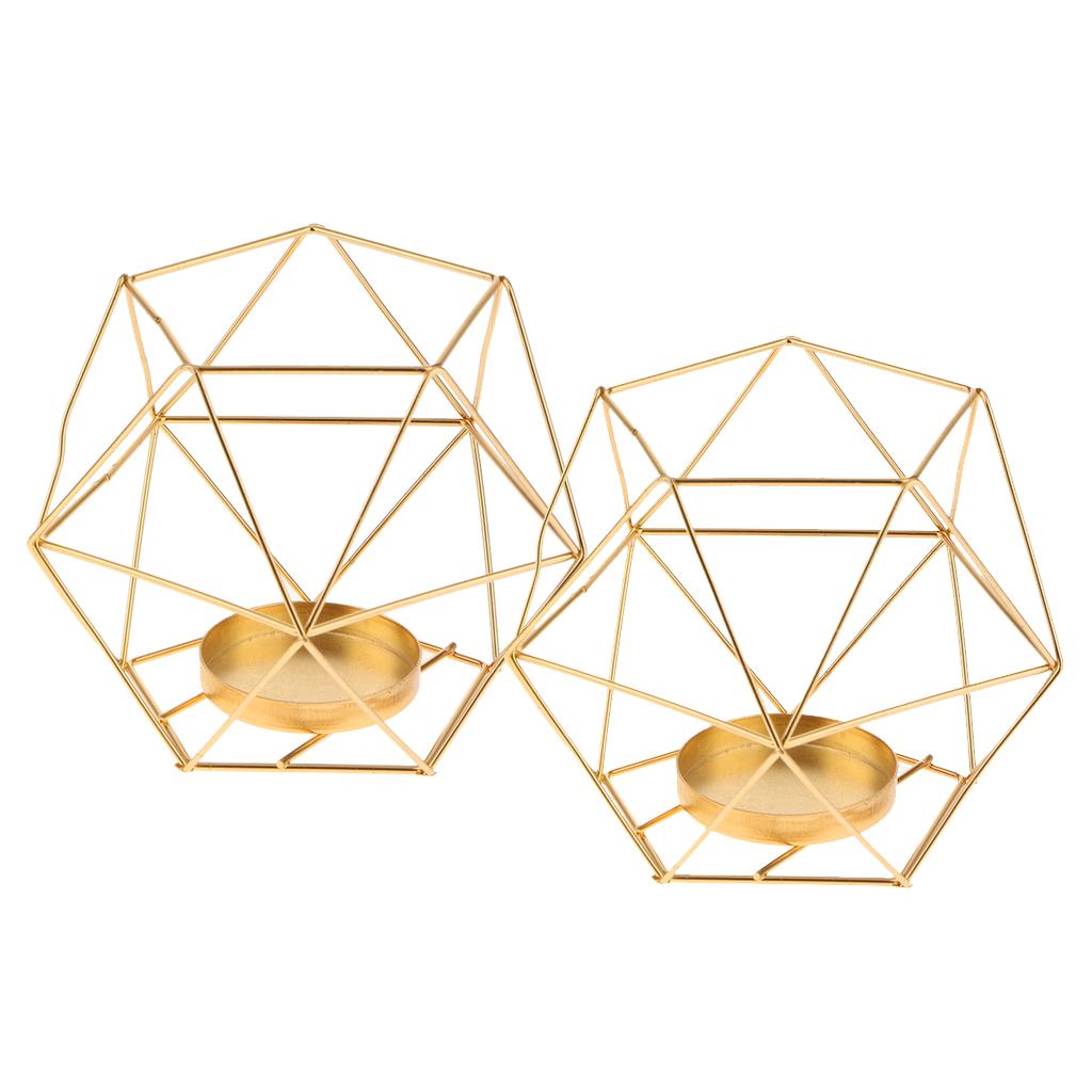 2Pcs 3D Geometric Wedding Candlestick Votive Candle Tealight Holder Golden