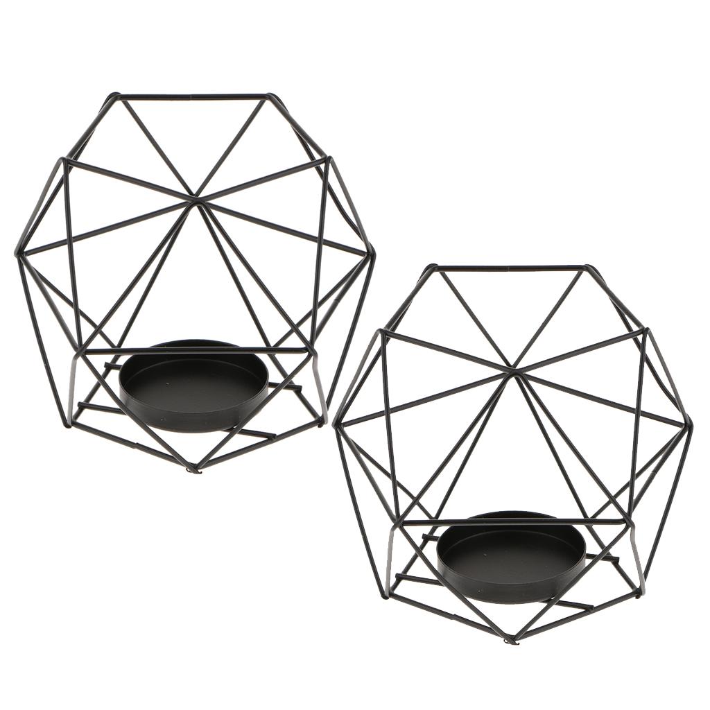 2Pcs 3D Geometric Wedding Candlestick Votive Candle Tealight Holder Black