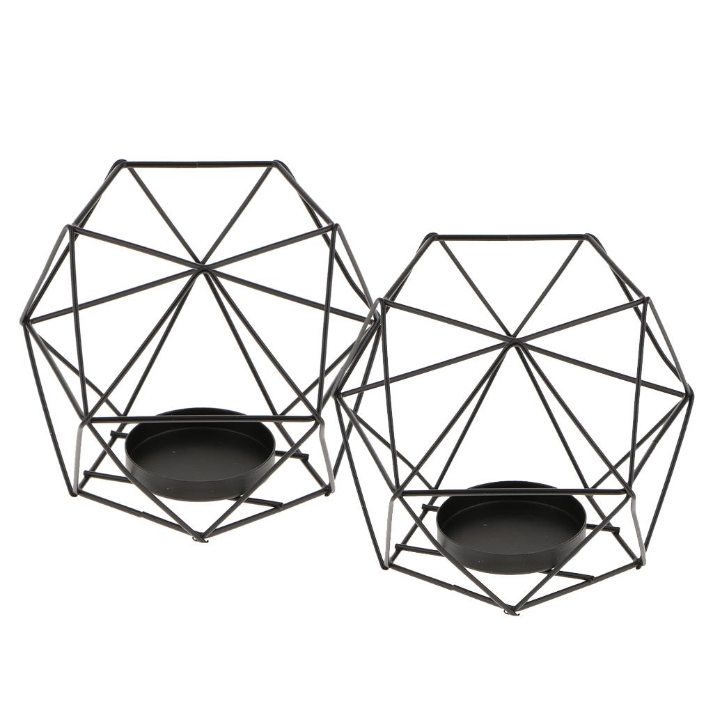 2Pcs 3D Geometric Wedding Candlestick Votive Candle Tealight Holder Black