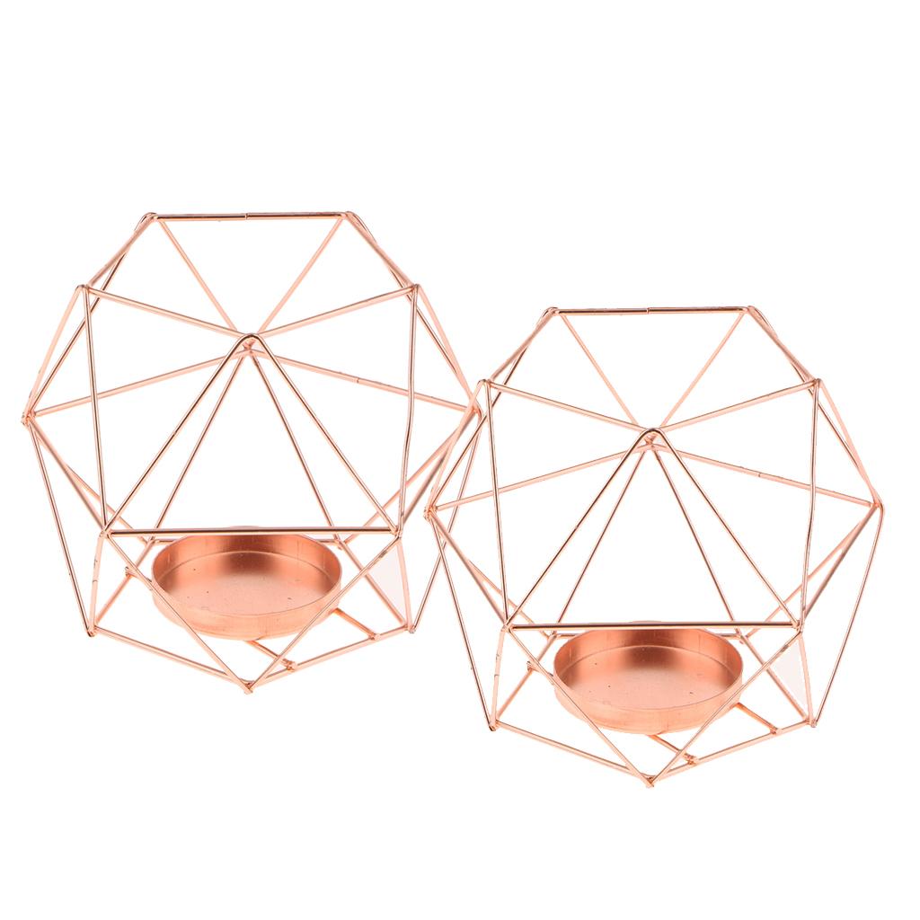 2Pcs 3D Geometric Wedding Party Candlestick Candle Tealight Holder Rose Gold
