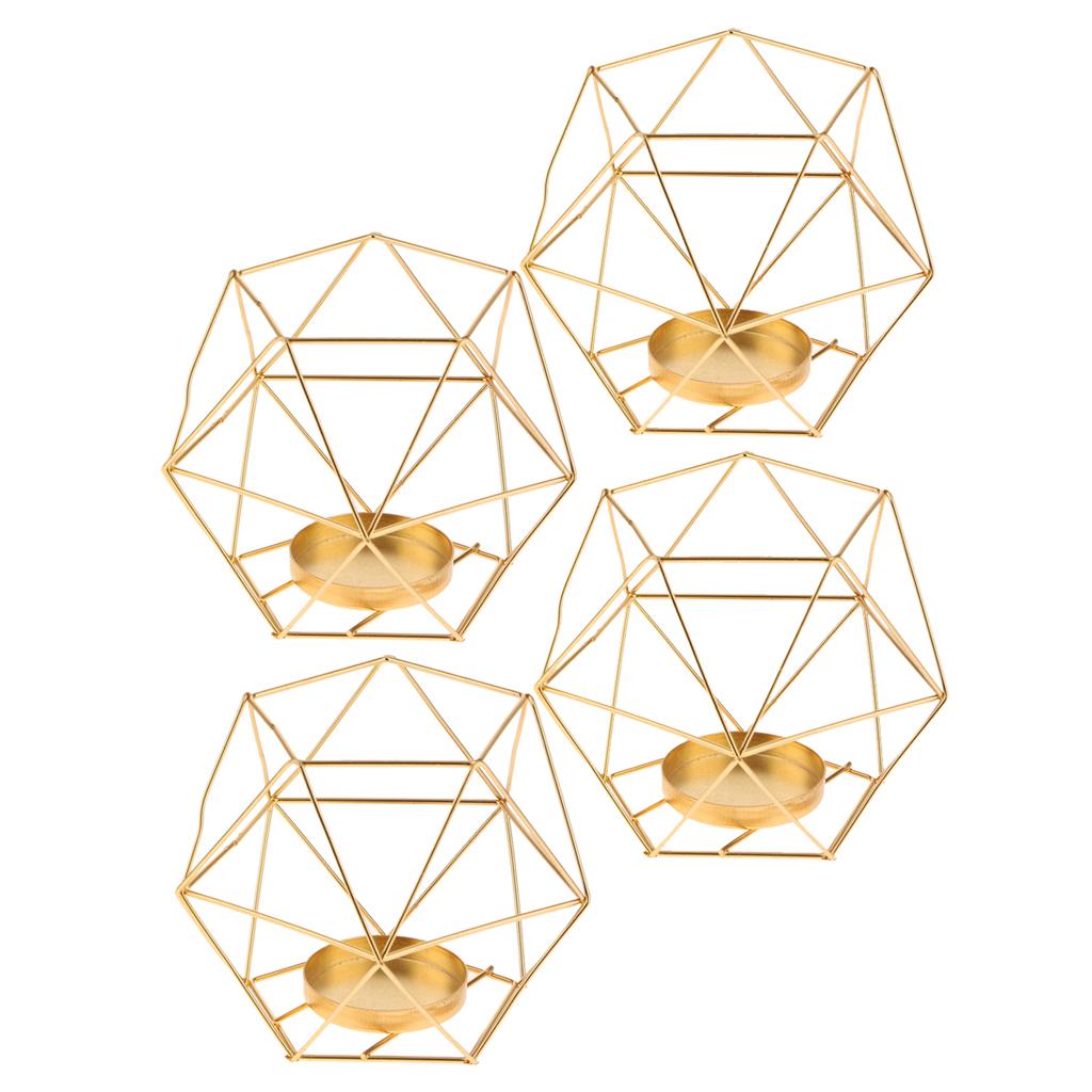 4Pcs 3D Geometric Wedding Candlestick Votive Candle Tealight Holder Golden