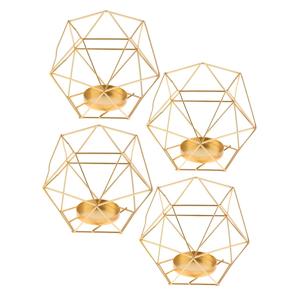 4Pcs 3D Geometric Wedding Candlestick Votive Candle Tealight Holder Golden
