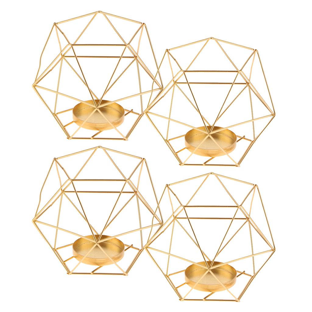 4Pcs 3D Geometric Wedding Candlestick Votive Candle Tealight Holder Golden