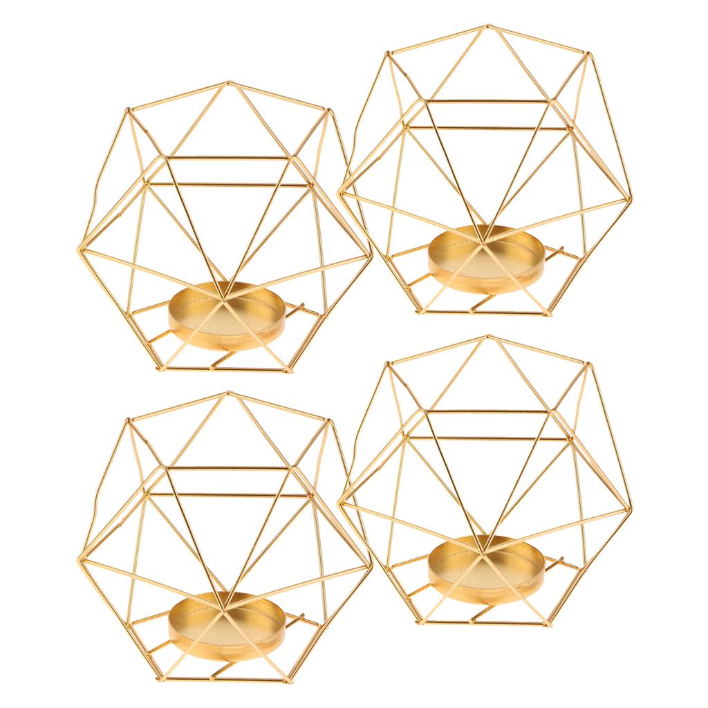 4Pcs 3D Geometric Wedding Candlestick Votive Candle Tealight Holder Golden
