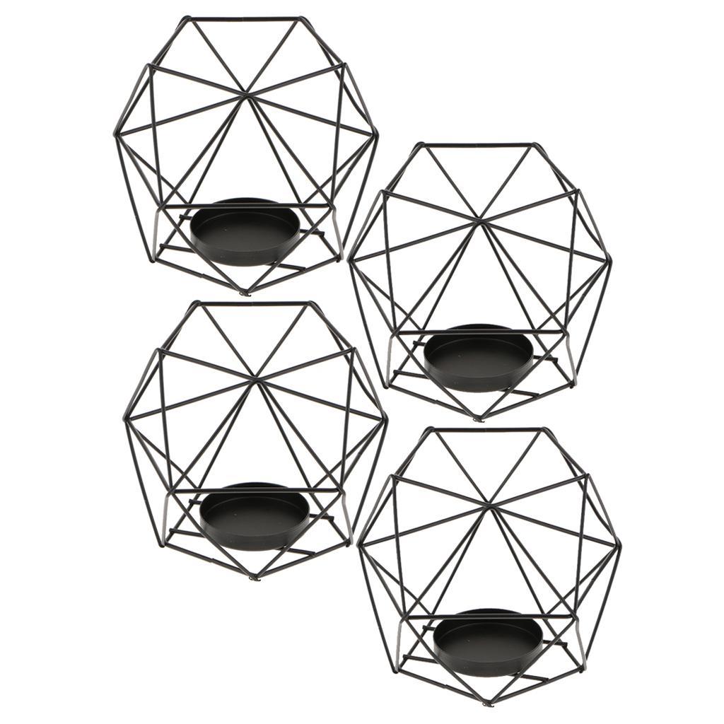 4Pcs 3D Geometric Wedding Candlestick Votive Candle Tealight Holder Black