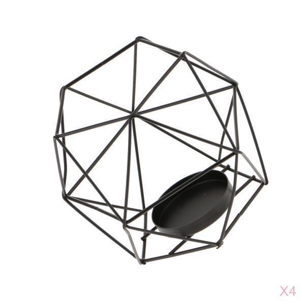 4Pcs 3D Geometric Wedding Candlestick Votive Candle Tealight Holder Black