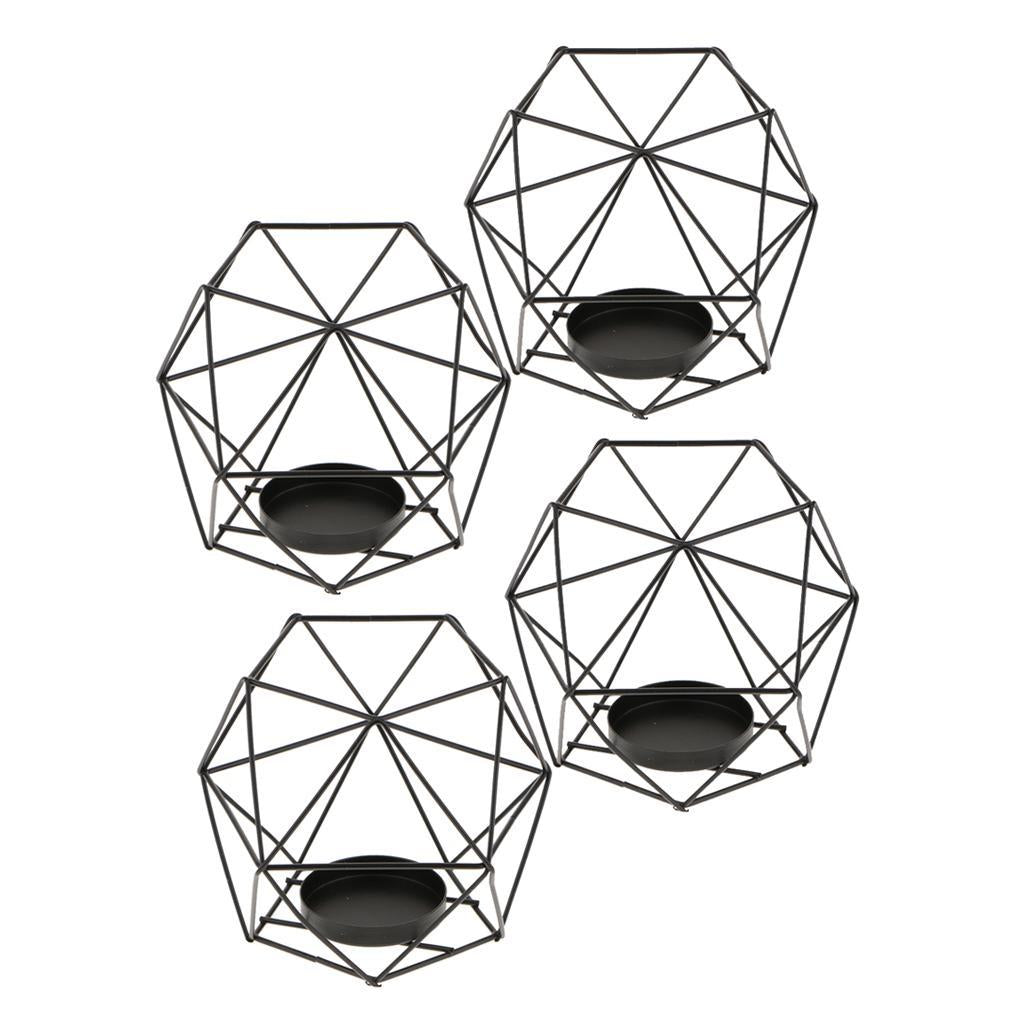 4Pcs 3D Geometric Wedding Candlestick Votive Candle Tealight Holder Black