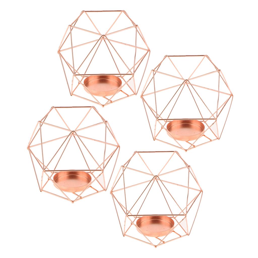 4Pcs 3D Geometric Wedding Party Candlestick Candle Tealight Holder Rose Gold