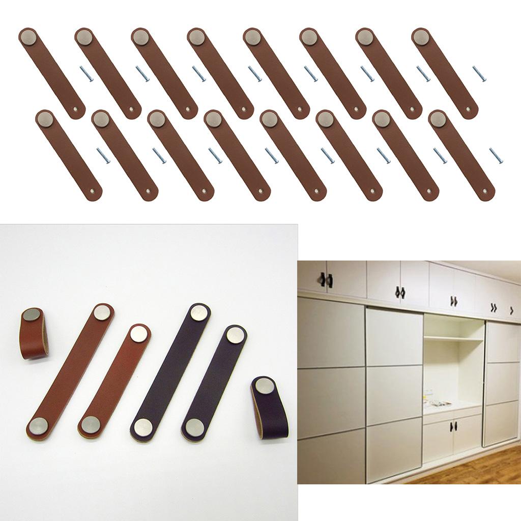 16x Handmade Leather Suitcase Handle Drawer Cabinet Leather Handle Pull Knob