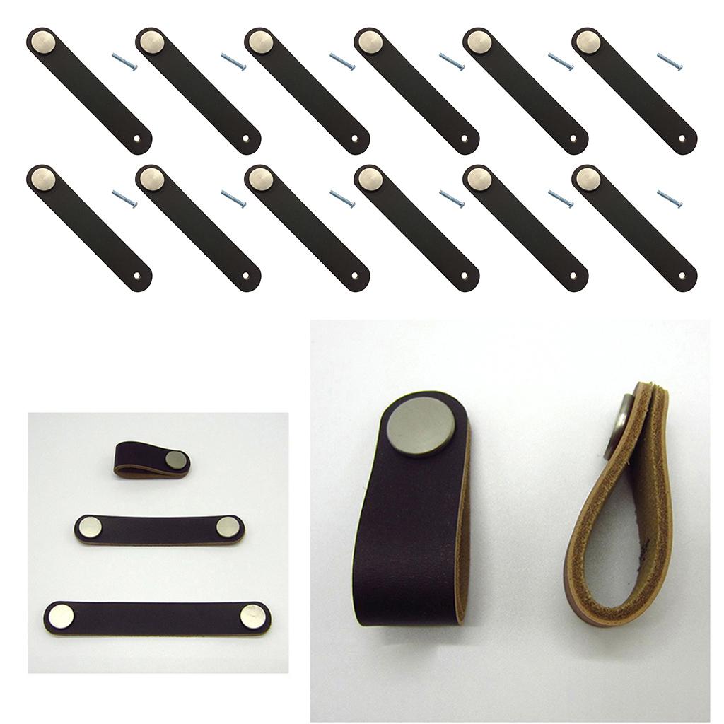 12x Handmade Leather Suitcase Handle Drawer Cabinet Leather Handle Pull Knob